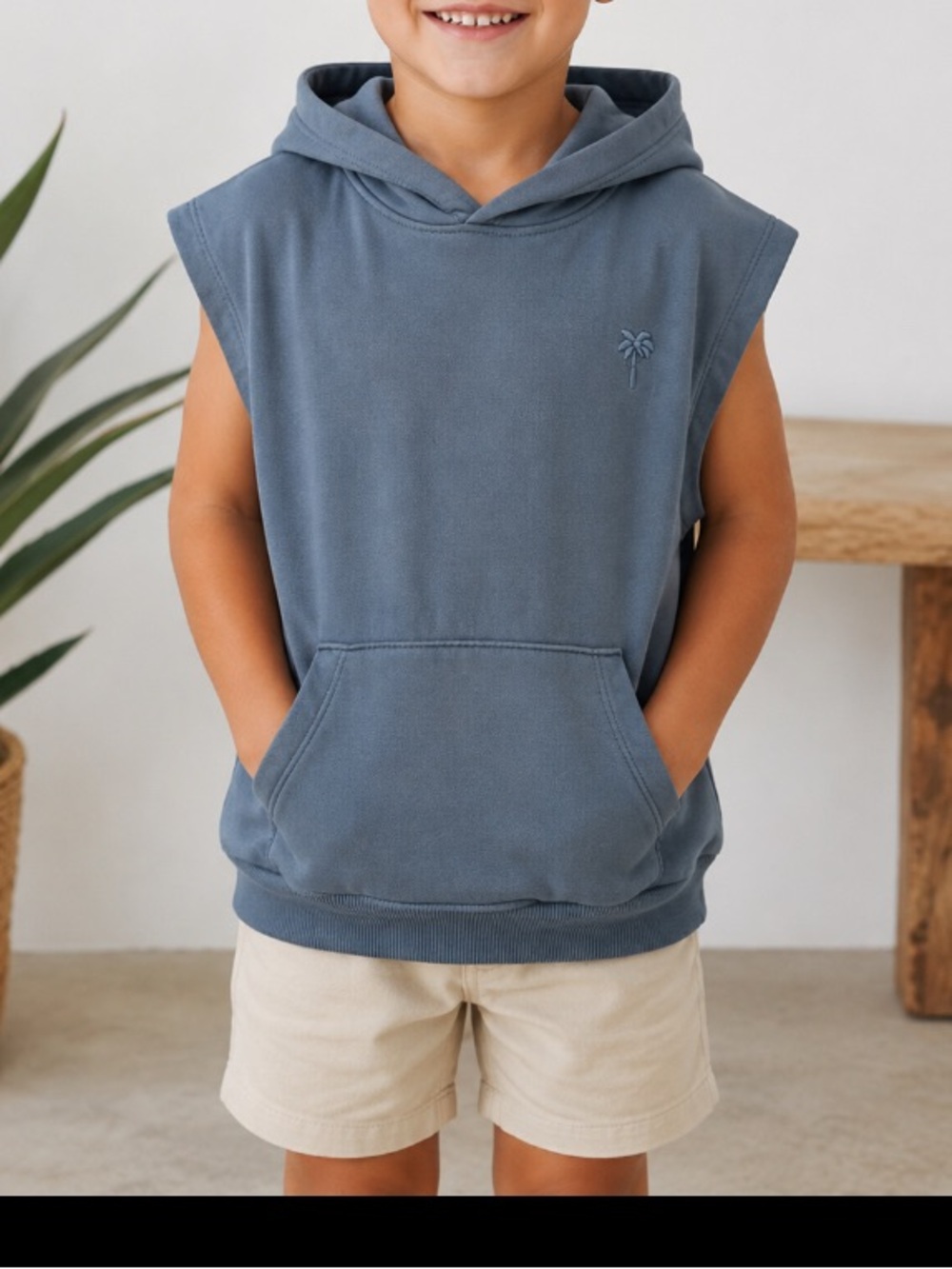 Zara Kids Sleeveless Hoodie in Slate Blue